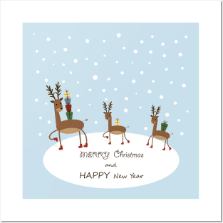 Christmas reindeers and gifts Posters and Art